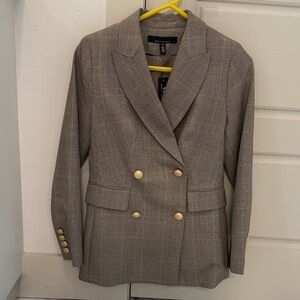 WHBM Double-Breasted Plaid Blazer - taupe plaid